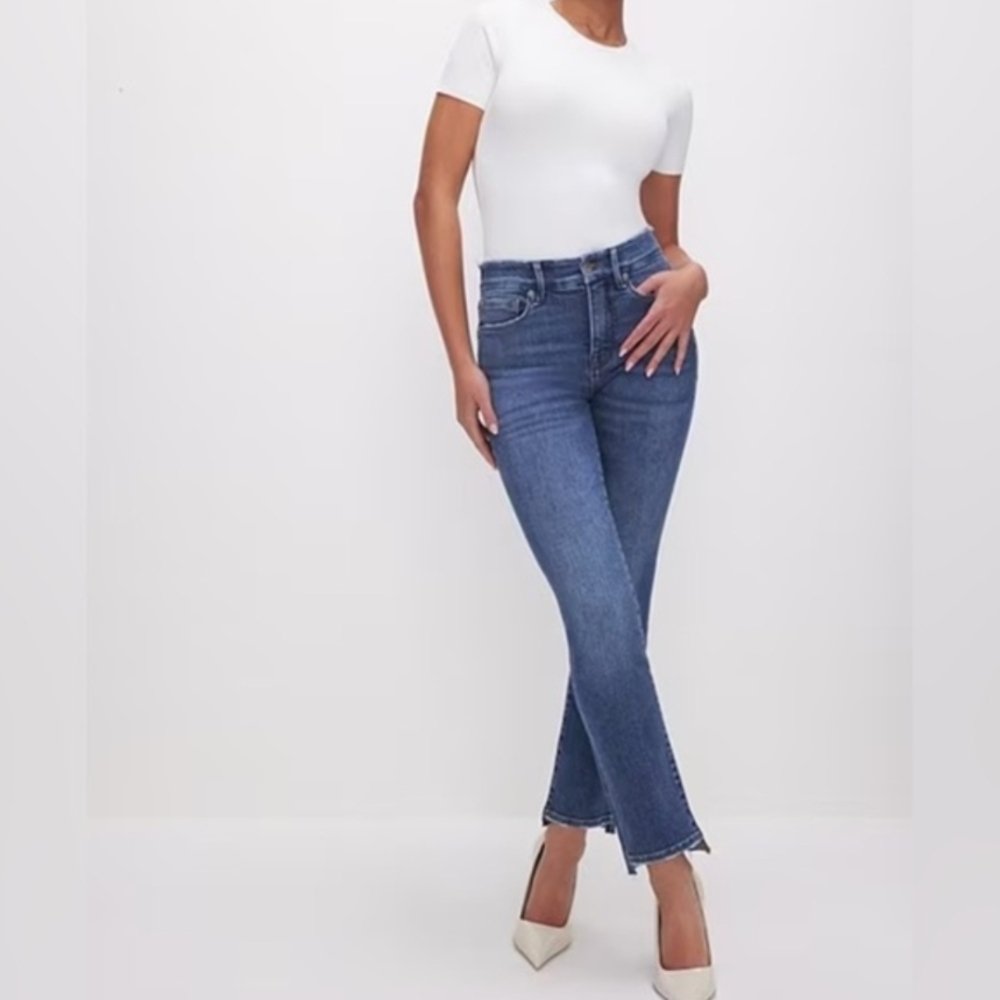 NWT Good American Good Boy Straight Cropped Baby Step Hem Size 10 / 30